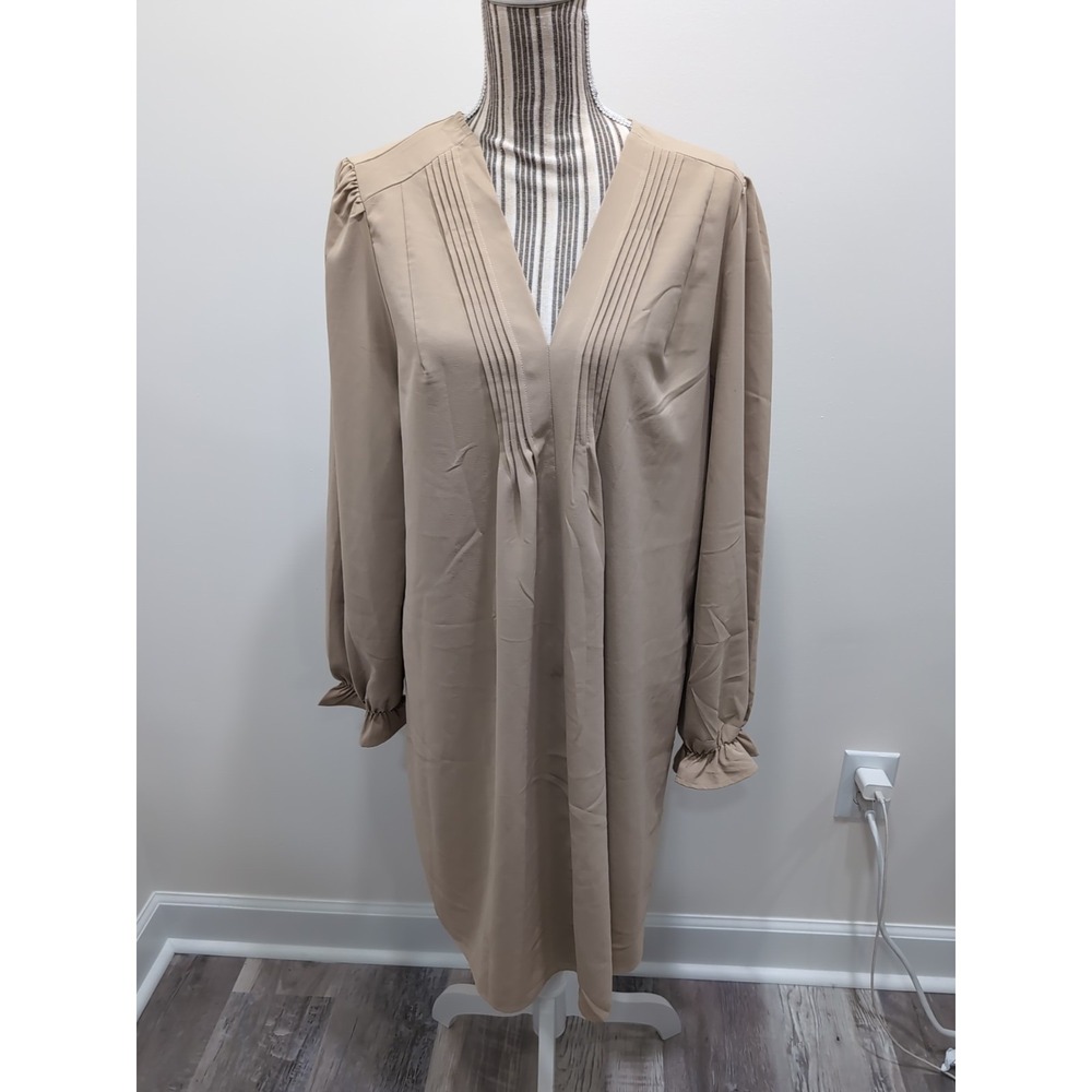 NEW Dokotoo Tan Long Sleeve V-Neck Ruffle Wrist Dress Size XLarge